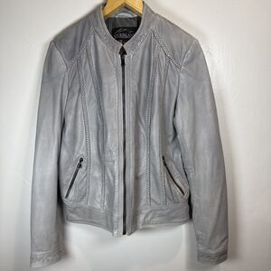 Overland Moto Jacket Women’s Small Lambskin Gray Full Zip Braided Stitch